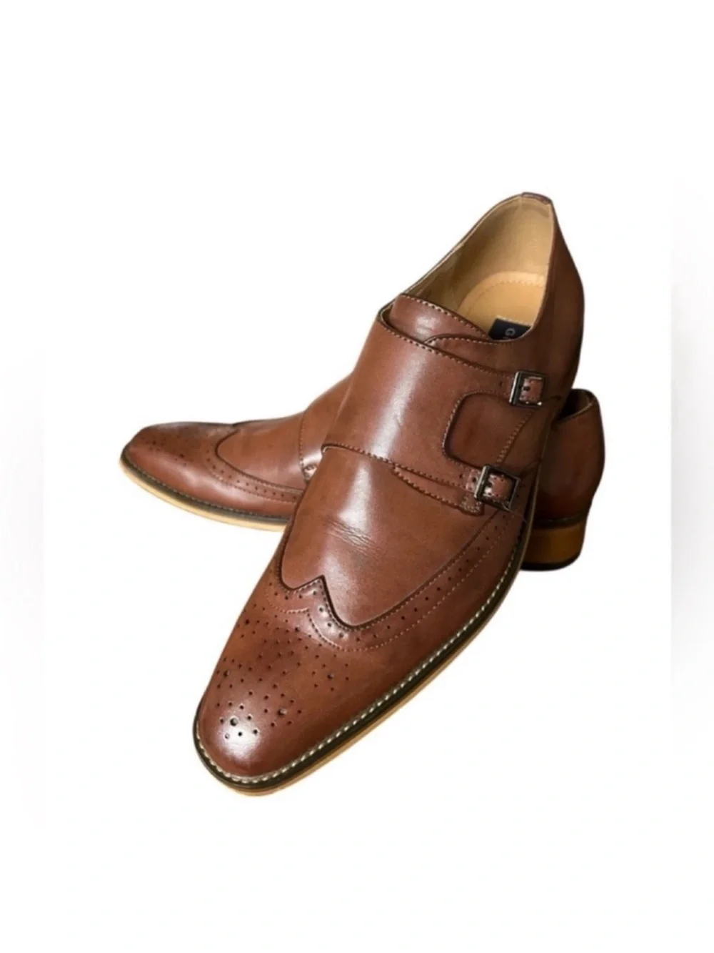 Men's Brown Leather Double Monk Strap Derby - Classic Dress Shoe